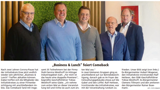 Nach zwei Jahren Corona-Pause hat der Initiativkreis Ense jetzt endlich wieder sein jährliches "Business & Lunch"-Treffen abhalten können.